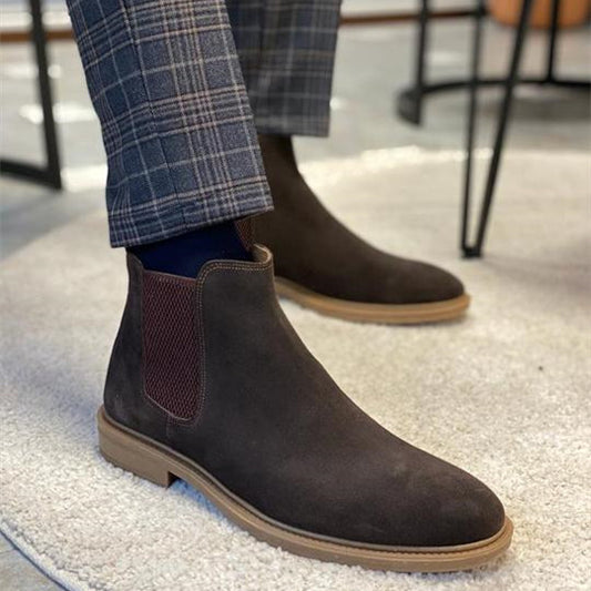 BROWN SUEDE LEATHER GENTLEMEN CHELSEA BOOTS