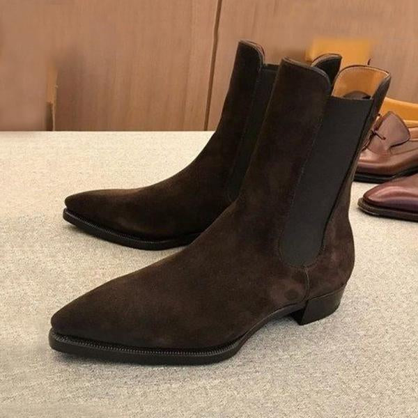 Men High-Top Brown Suede Leather High Ankle Chelsea Boots