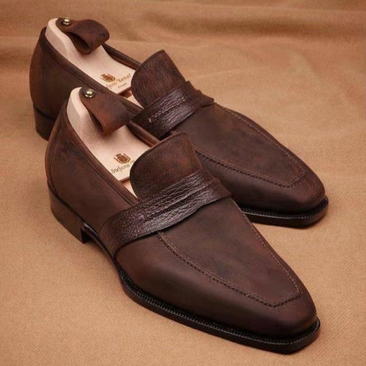 Handmade brown men's classic loafers
