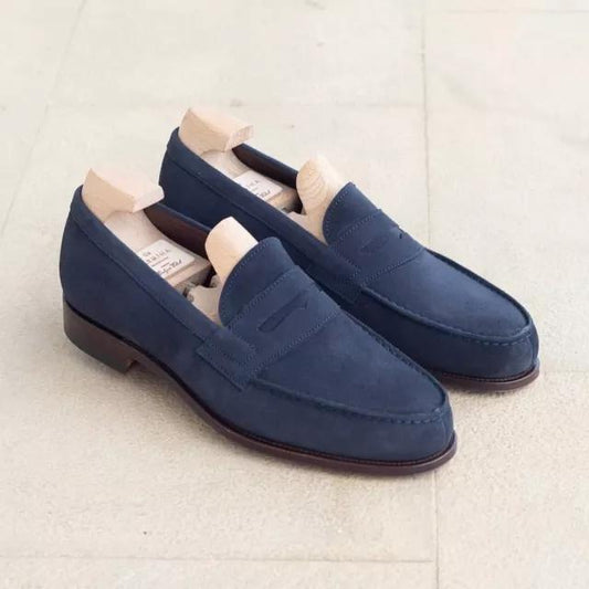Navy blue classic master design mask suede loafers