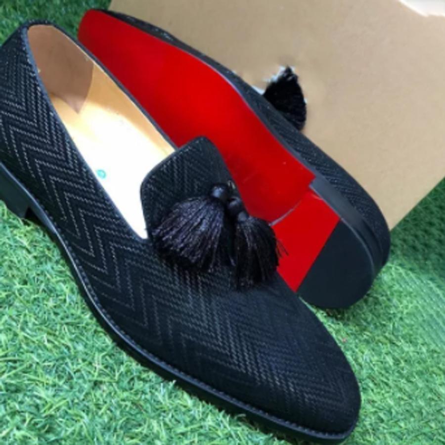 Black classic velvet men's casual tassel loafers shoes