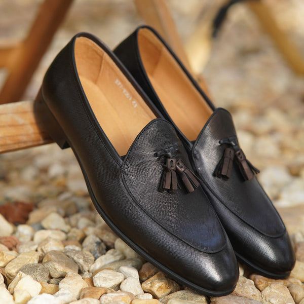 Black Tassels Decorated Leather handmade Men's Loafers