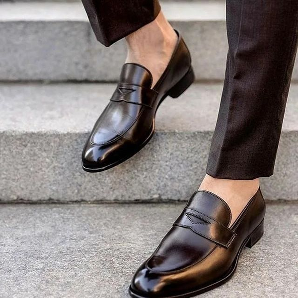 Men_s black one-step business casual leather shoes