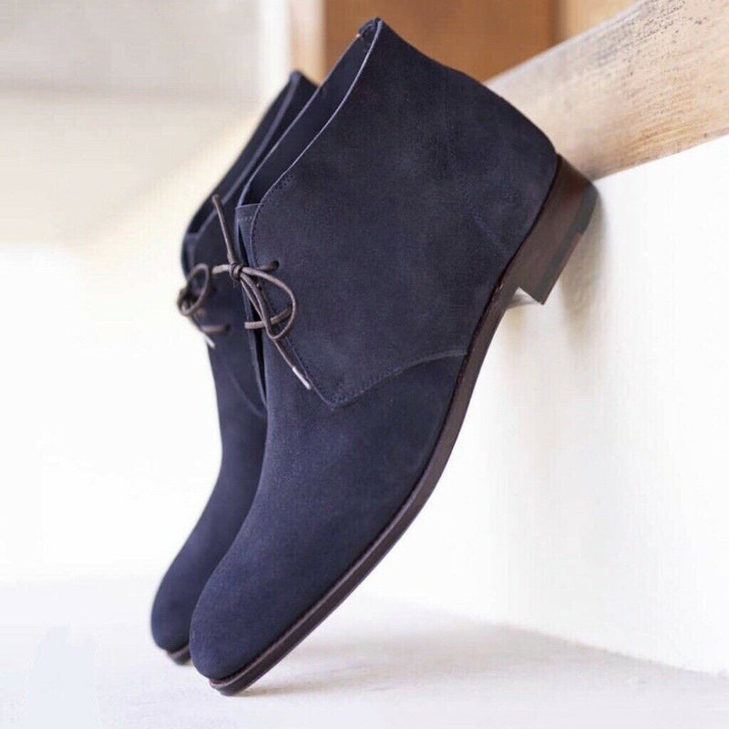 New Pure Handmade Blue Suede Leather Chukka Boots for Men's
