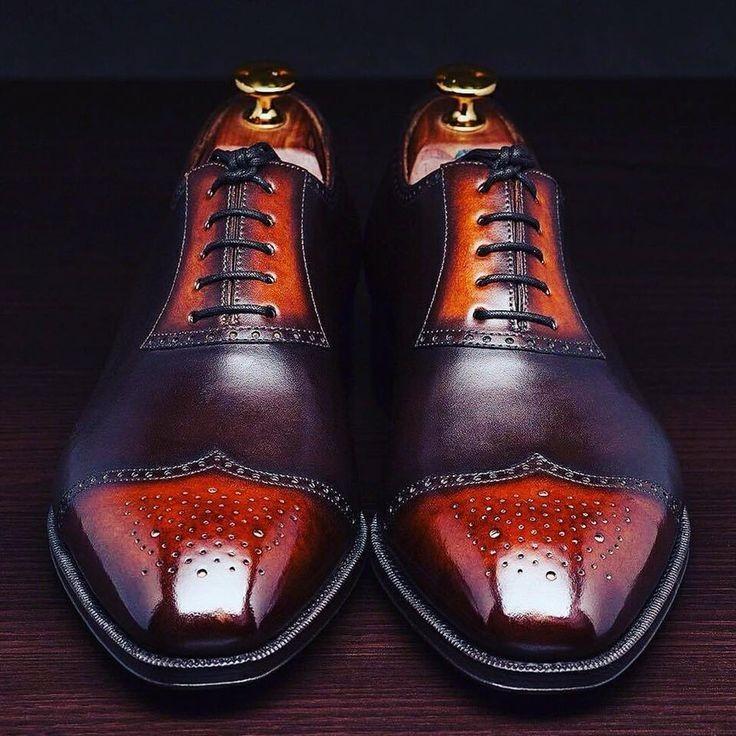 Two Tone Leather Classic Stylish Wing Tip Brogue Oxford Shoes