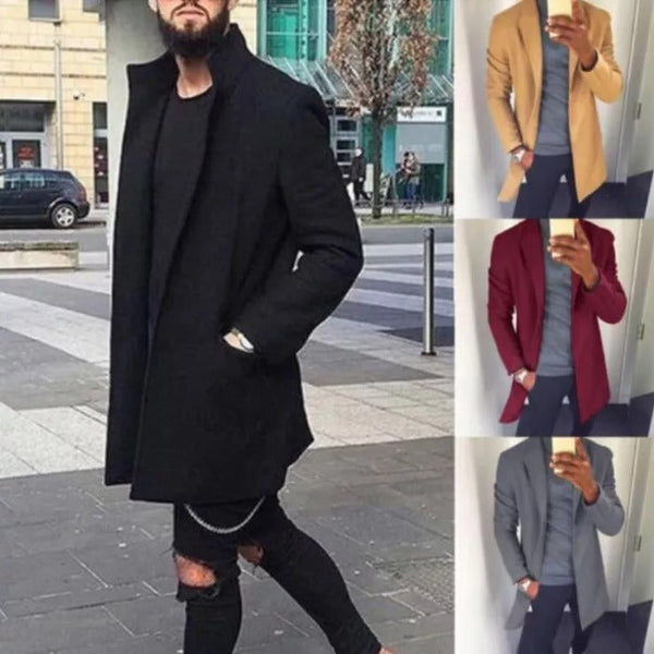 M-XXXL Autumn Winter Men Casual Coat Thicken Woolen Trench Coat Business Male Solid Classic Overcoat Medium Long Jackets Tops