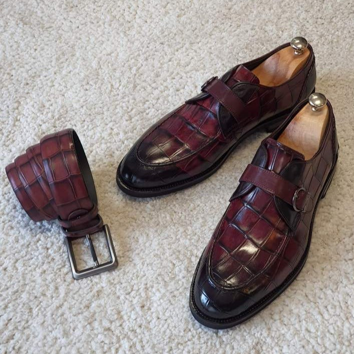 Antonio Burgundy Buckle Loafers Shoes