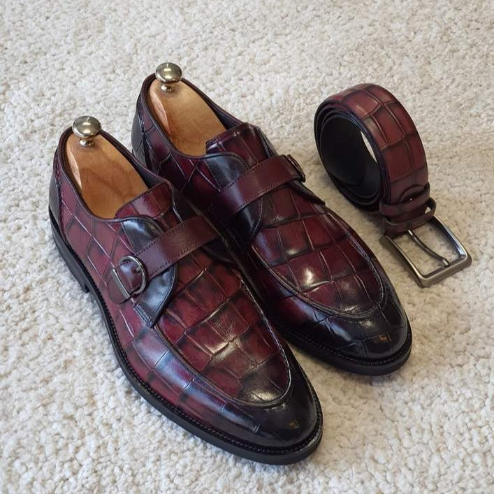 Antonio Burgundy Buckle Loafers Shoes
