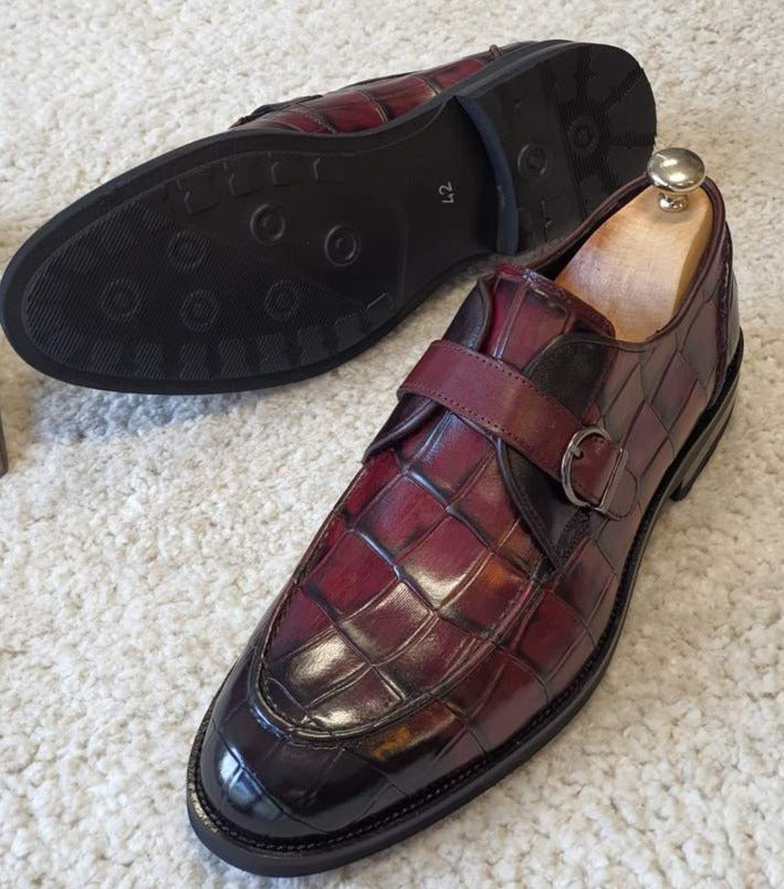 Antonio Burgundy Buckle Loafers Shoes