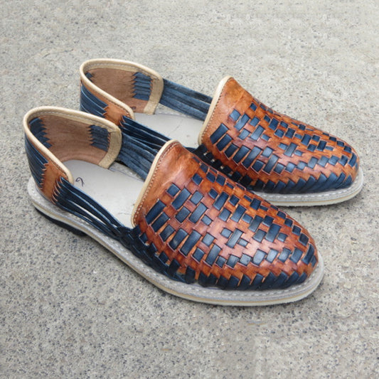 Blue Brown Woven Comfortable Breathable Slip-On Sandals