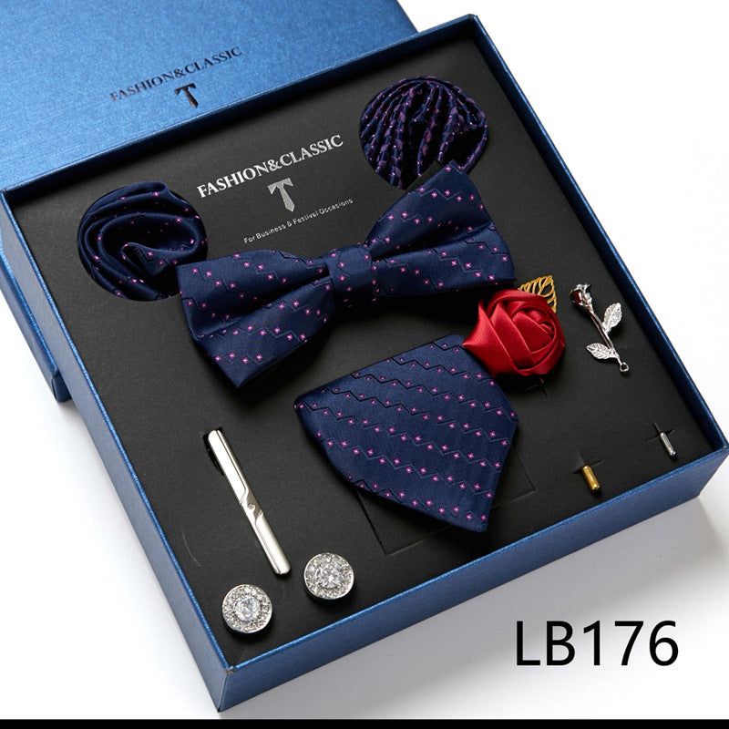 Bow Tie, Pocket Square, Brooch, Tie Clip 8 Pieces Gift Set LB176