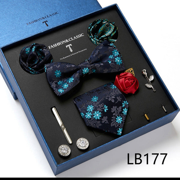 Bow Tie, Pocket Square, Brooch, Tie Clip 8 Pieces Gift Set LB177