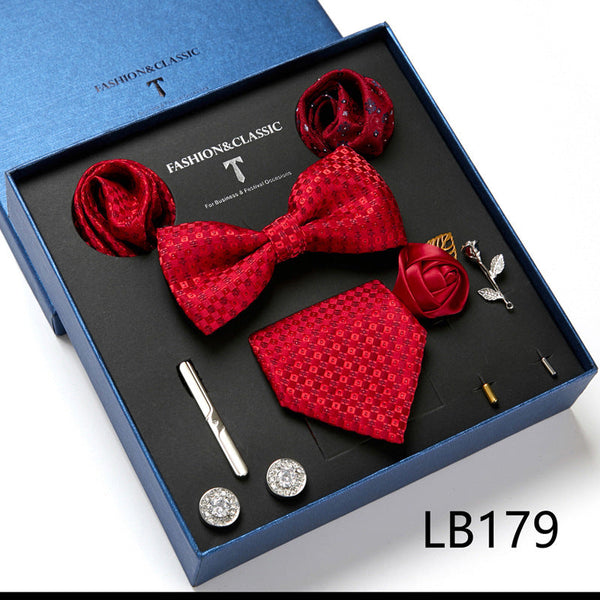 Bow Tie, Pocket Square, Brooch, Tie Clip 8 Pieces Gift Set LB179