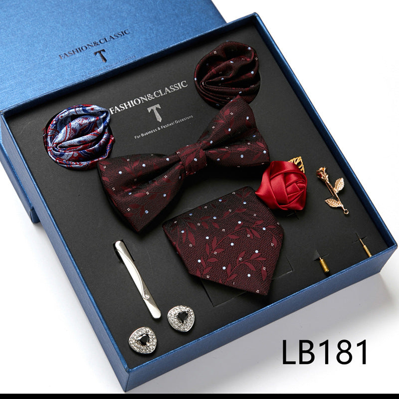 Bow Tie, Pocket Square, Brooch, Tie Clip 8 Pieces Gift Set LB181