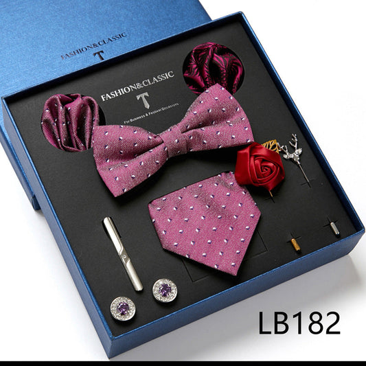 Bow Tie, Pocket Square, Brooch, Tie Clip 8 Pieces Gift Set LB182