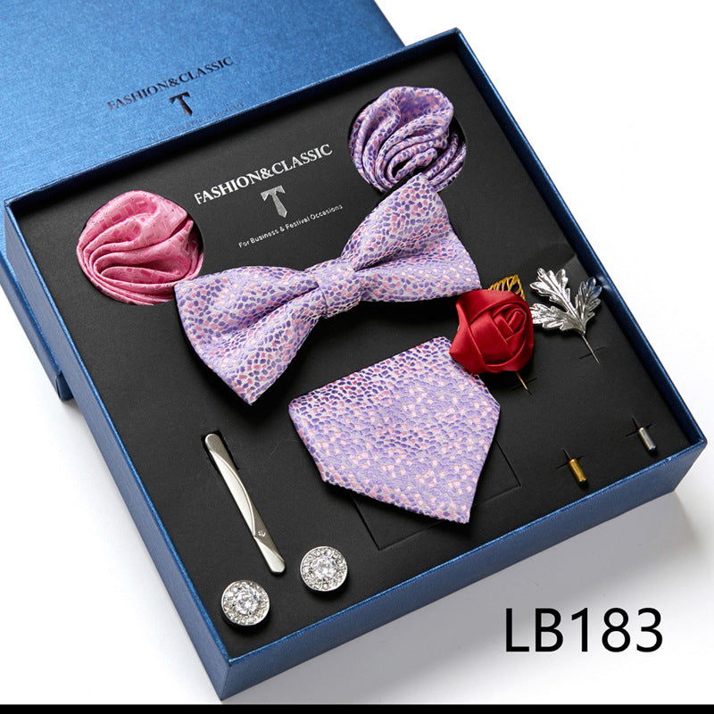 Bow Tie, Pocket Square, Brooch, Tie Clip 8 Pieces Gift Set LB183