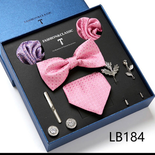 Bow Tie, Pocket Square, Brooch, Tie Clip 8 Pieces Gift Set LB184