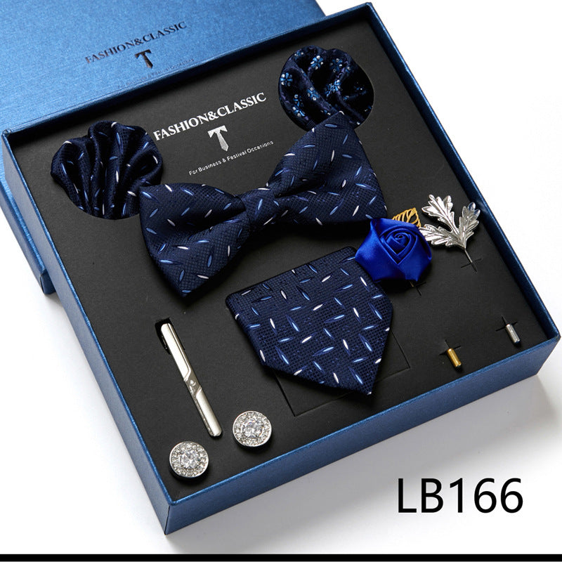 Bow Tie, Pocket Square, Brooch, Tie Clip 8 Pieces Gift Set LB166