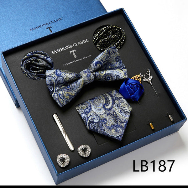 Bow Tie, Pocket Square, Brooch, Tie Clip 8 Pieces Gift Set LB187