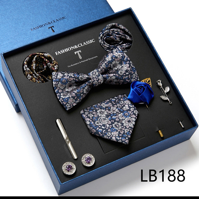 Bow Tie, Pocket Square, Brooch, Tie Clip 8 Pieces Gift Set LB188