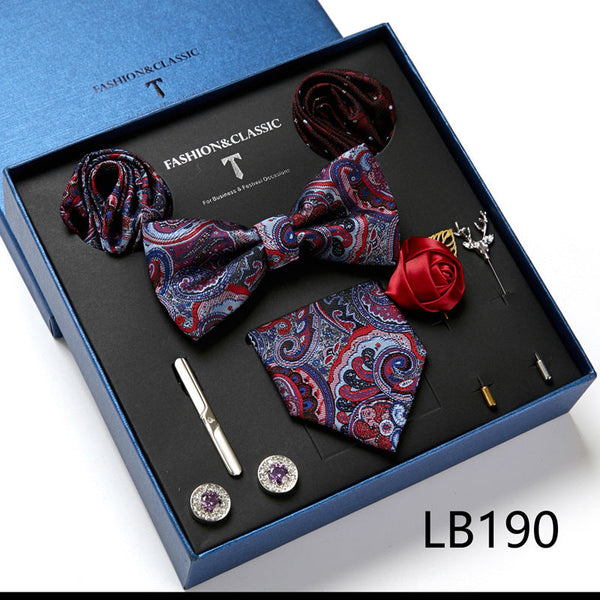 Bow Tie, Pocket Square, Brooch, Tie Clip 8 Pieces Gift Set LB190