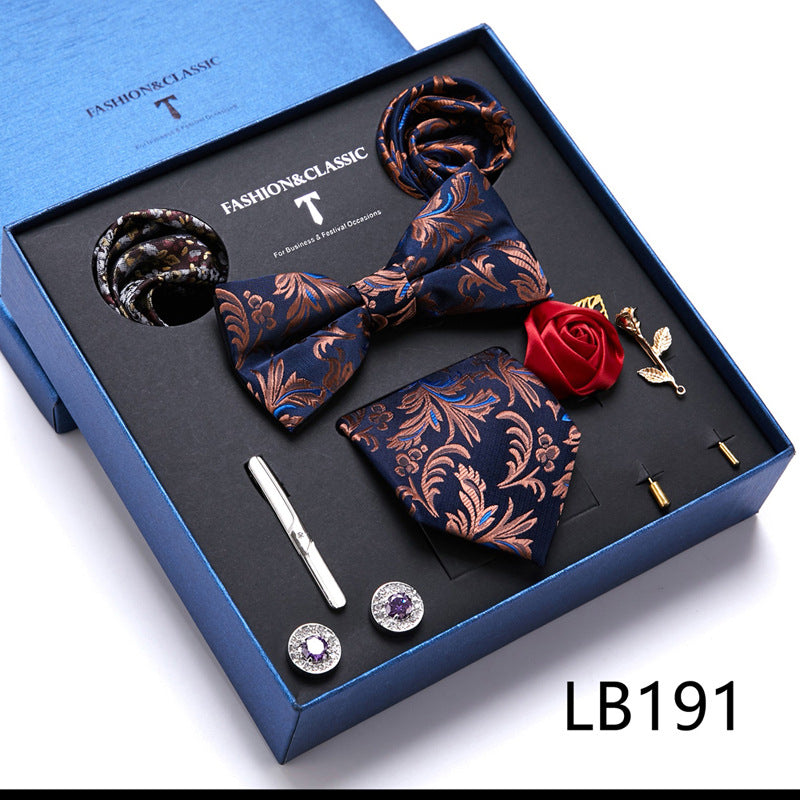 Bow Tie, Pocket Square, Brooch, Tie Clip 8 Pieces Gift Set LB191