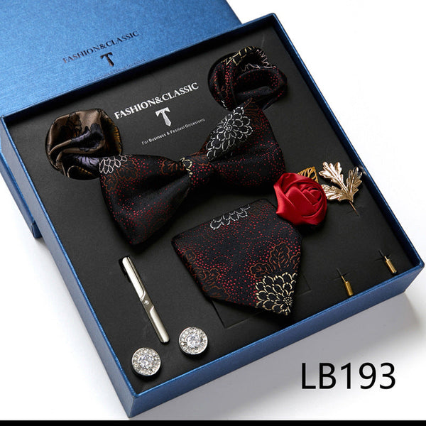 Bow Tie, Pocket Square, Brooch, Tie Clip 8 Pieces Gift Set LB193