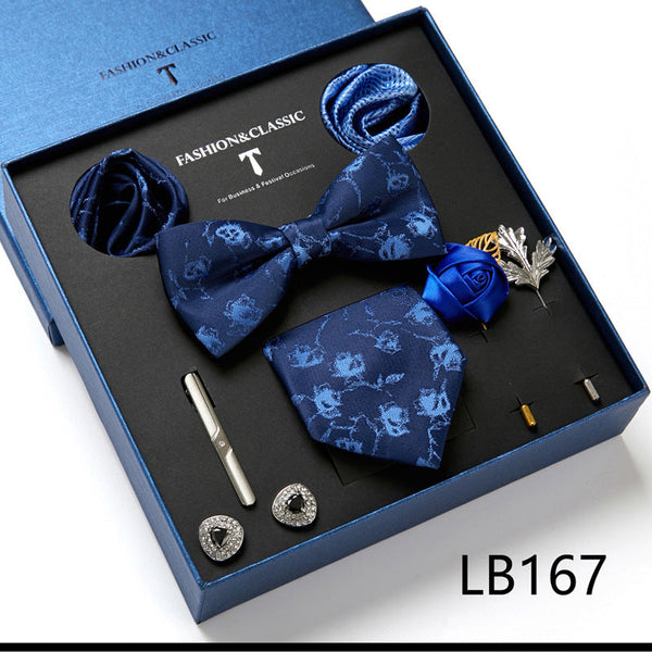 Bow Tie, Pocket Square, Brooch, Tie Clip 8 Pieces Gift Set LB167
