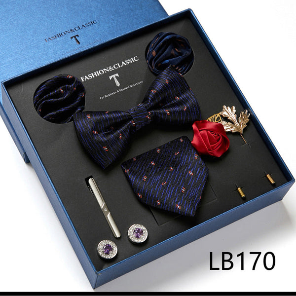 Bow Tie, Pocket Square, Brooch, Tie Clip 8 Pieces Gift Set LB170