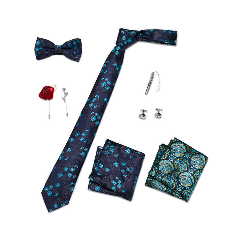 Bow Tie, Pocket Square, Brooch, Tie Clip 8 Pieces Gift Set LB177