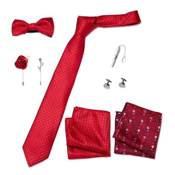 Bow Tie, Pocket Square, Brooch, Tie Clip 8 Pieces Gift Set LB179