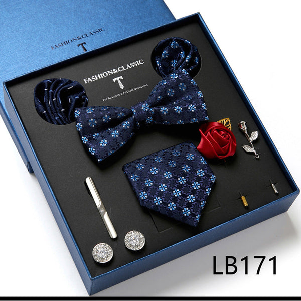 Bow Tie, Pocket Square, Brooch, Tie Clip 8 Pieces Gift Set LB171