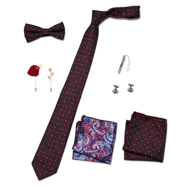 Bow Tie, Pocket Square, Brooch, Tie Clip 8 Pieces Gift Set LB181