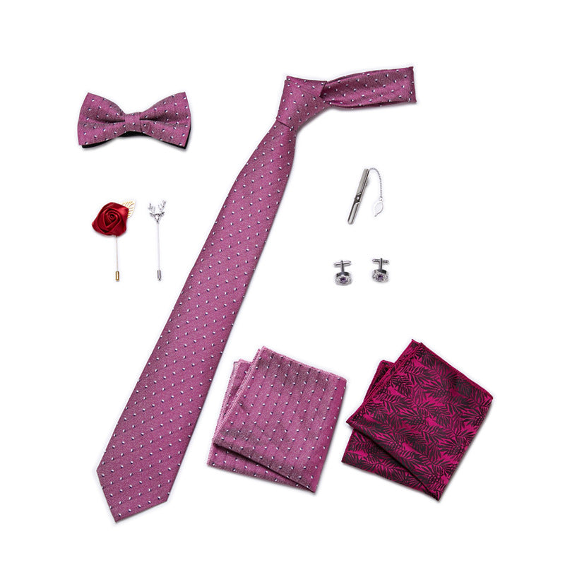Bow Tie, Pocket Square, Brooch, Tie Clip 8 Pieces Gift Set LB182