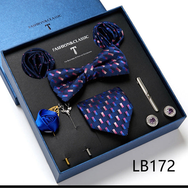 Bow Tie, Pocket Square, Brooch, Tie Clip 8 Pieces Gift Set LB172
