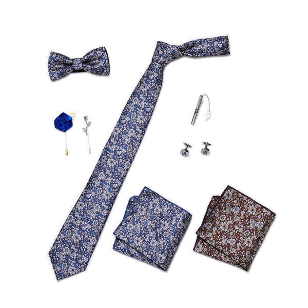 Bow Tie, Pocket Square, Brooch, Tie Clip 8 Pieces Gift Set LB188