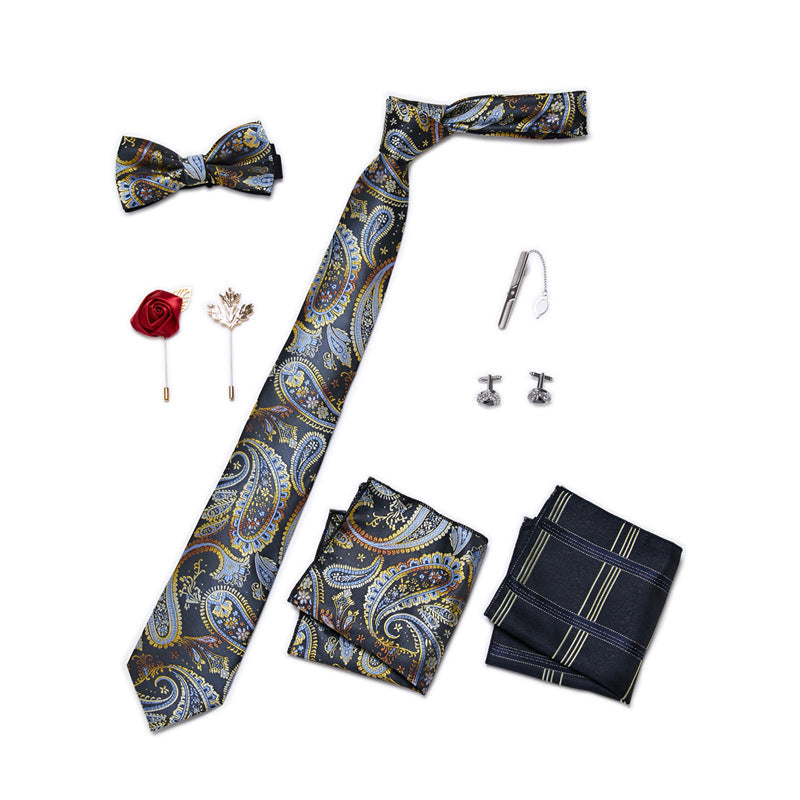 Bow Tie, Pocket Square, Brooch, Tie Clip 8 Pieces Gift Set LB189