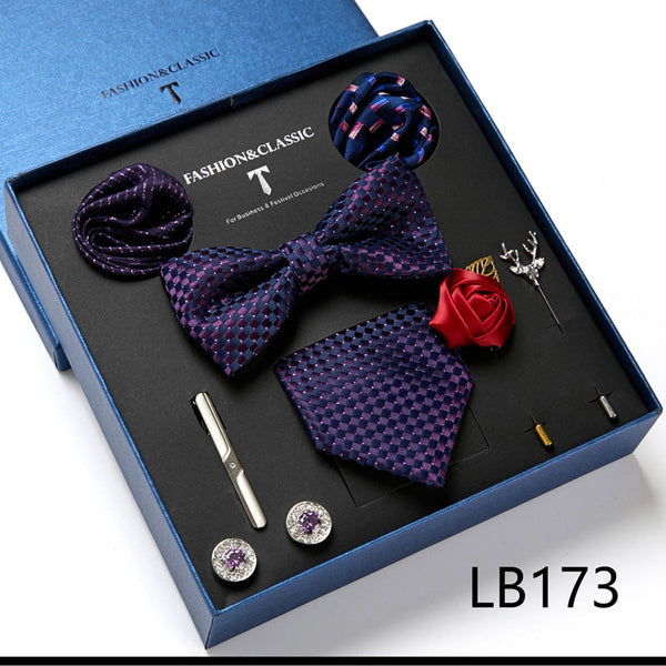 Bow Tie, Pocket Square, Brooch, Tie Clip 8 Pieces Gift Set LB173