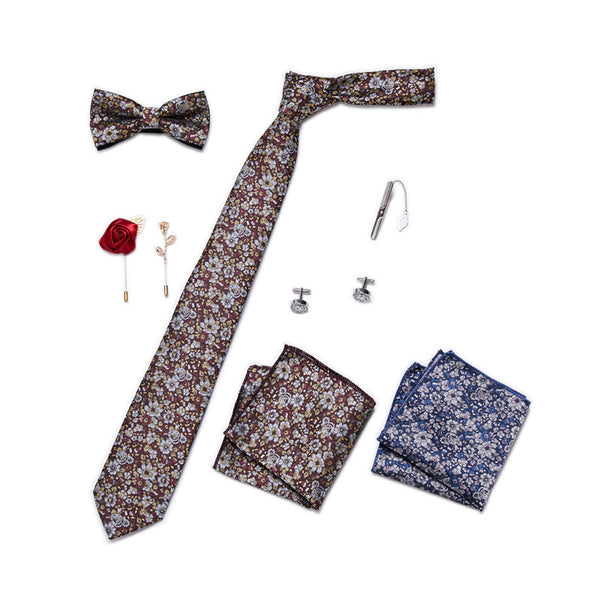 Bow Tie, Pocket Square, Brooch, Tie Clip 8 Pieces Gift Set LB192