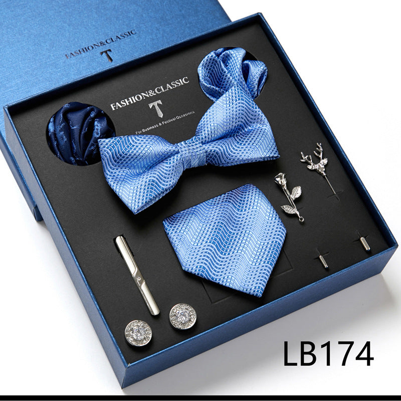 Bow Tie, Pocket Square, Brooch, Tie Clip 8 Pieces Gift Set LB174