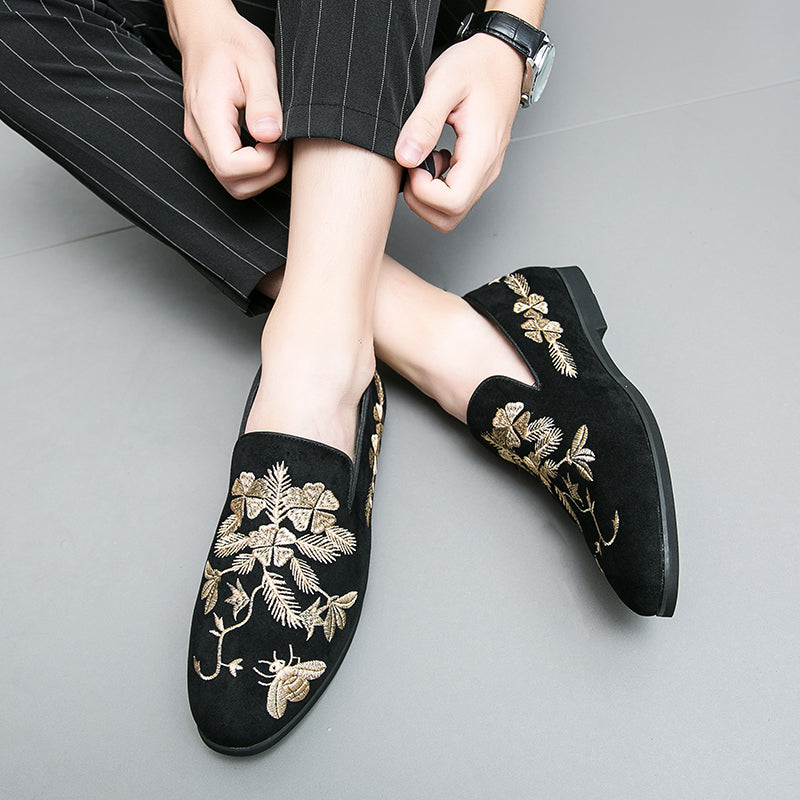 leather shoes hand embroidered fashion shoes