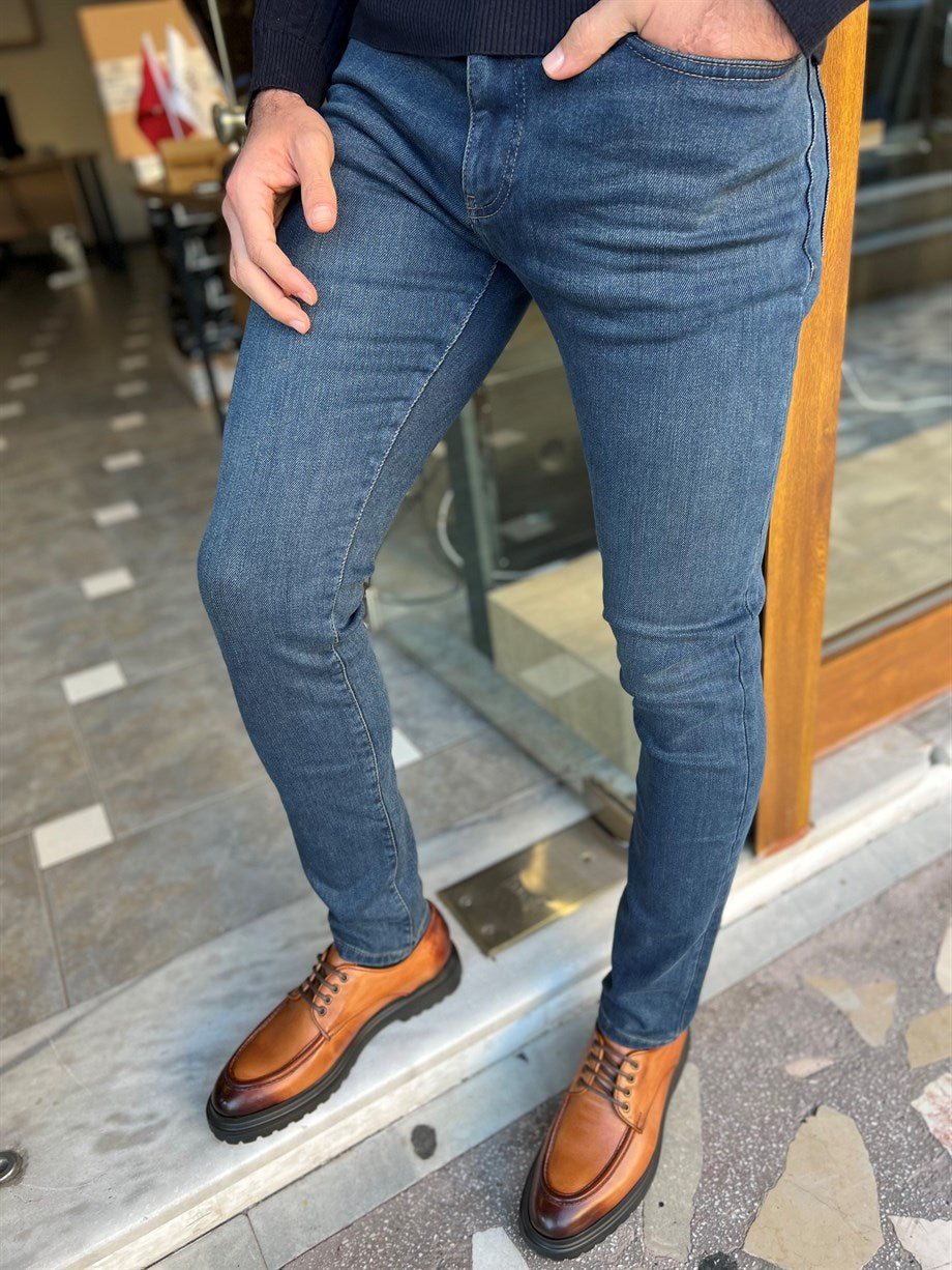 Slim Fit Jeans With Grinding Side Pockets
