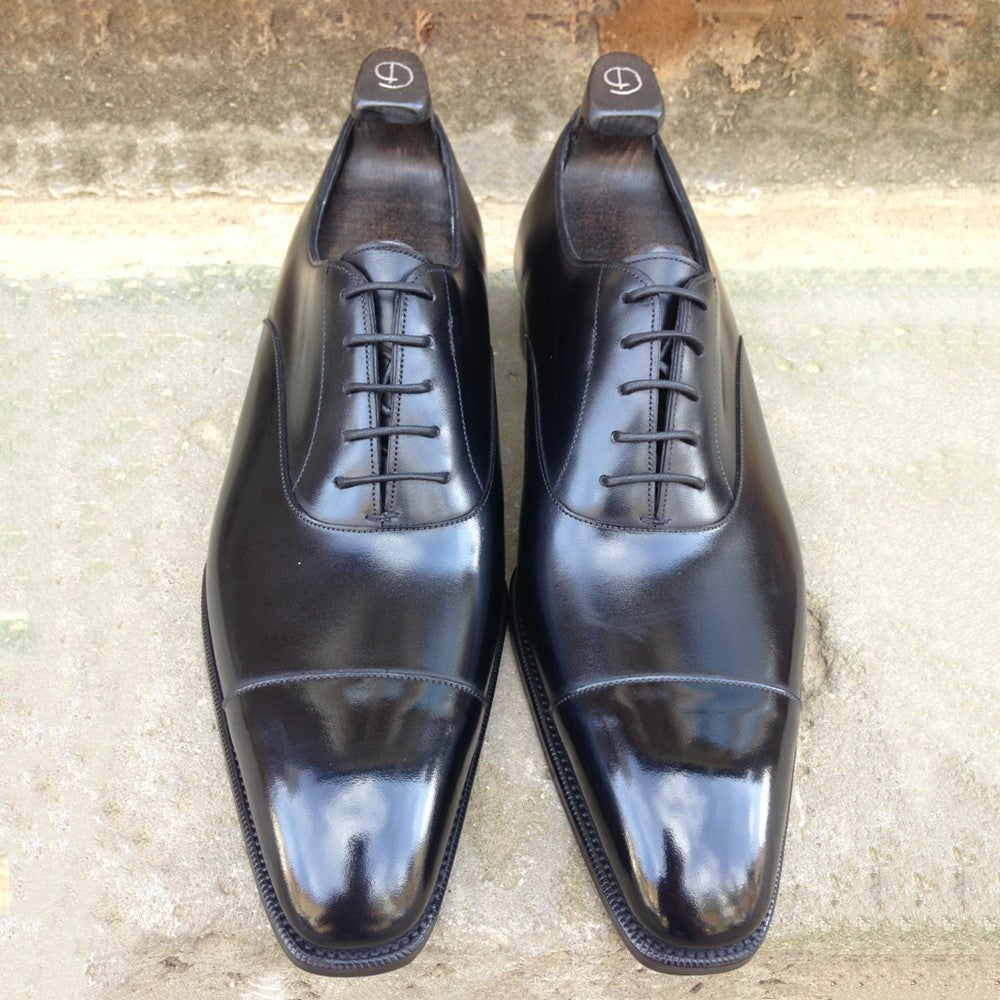 Handmade black pointed toe leather business dress shoes