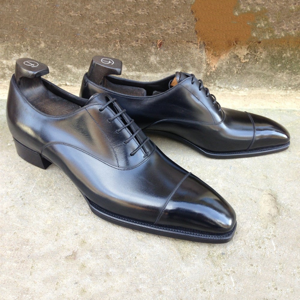 Handmade black pointed toe leather business dress shoes