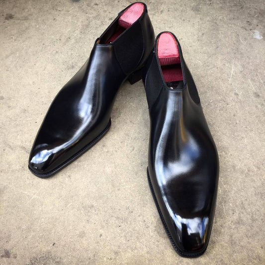 Men's fashion "Oxford" of black calfskin slip-on boots