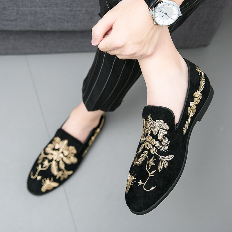 leather shoes hand embroidered fashion shoes