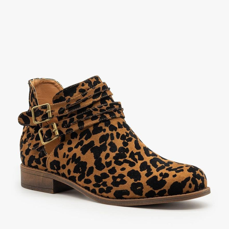 Leopard Print Casual Buckled Boots