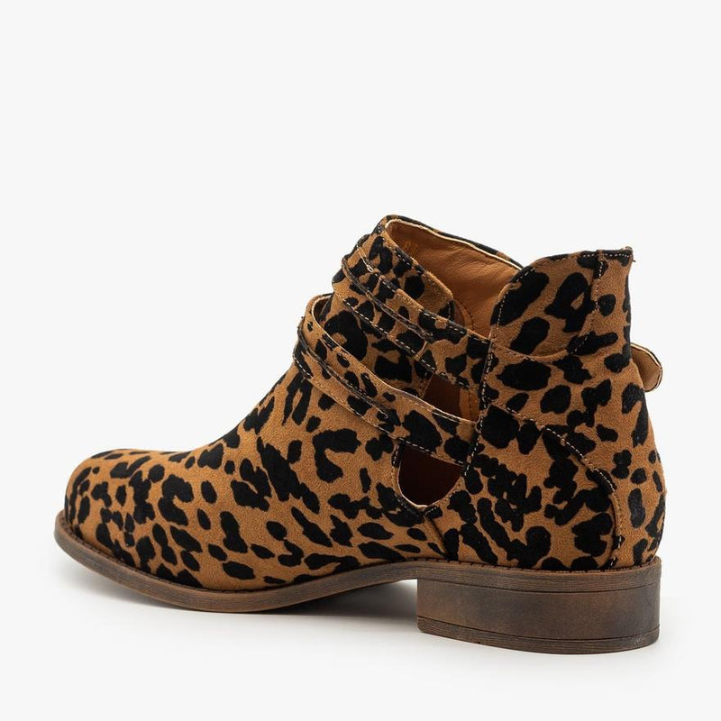 Leopard Print Casual Buckled Boots